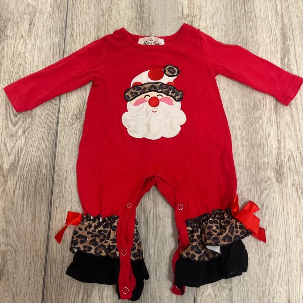 Marie Nicole 0-3 Month Leopard Santa One Piece Outfit